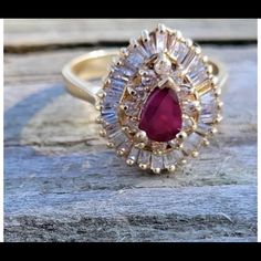 Rare Gorgeous Estate Vintage Ballerina Ring 14k Gold Ruby Diamond Ring Ballerina Design 5gr Pear Natural Ruby And Diamond Baguettes Make This Ring A Conversation Piece.. Size 6.25 Can Be Resized Message If You Have Any Questions Diamond Ballerina Ring, Ballerina Design, Ballerina Ring, Vintage Ballerina, Ruby Diamond Ring, Ruby Diamond Rings, Ruby Diamond, Baguette Diamond, Natural Ruby