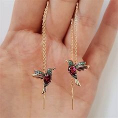 New Fashion Earrings, Earrings Model, Long Pearl Earrings, Hummingbird Earrings, Korean Jewelry, Wedding Pendant, Style Star, Long Tassel Earrings, Humming Bird