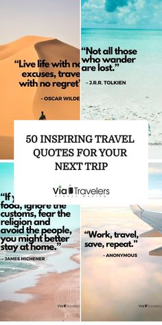 Collage of travel quotes over serene natural backgrounds, promoting inspiration for future trips. Travel While You Can Quotes, Traveling Quotes Inspirational, Traveling Quotes, Planner Quotes, Destination Travel