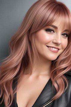 Rose Blonde Hair, Long Layered Hair With Bangs, Rose Hair Color, Blond Rose, Trendy Nail Designs, Strawberry Blonde Hair Color, Fire Hair, Layered Hair With Bangs