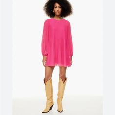 Wilfred Daydreamer Mini Dress. Color Is Vital Pink. Size Small. Brand New With Tags. Longsleeve Mini Dress, Zelda Dress, Dress With Sheer Sleeves, Cashmere Sweater Dress, Accordion Pleats, Criss Cross Dress, Aritzia Dress, Charlie's Angels, Sixties Fashion