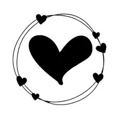 a black and white heart with small hearts on it's side in a circle