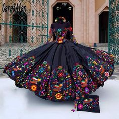 Mexican Theme Dresses, Long Sleeve Quinceanera Dresses, Quinceanera Dresses Mexican, Xv Dresses, Quinceanera Themes Dresses, Charro Quinceanera Dresses, Mexican Wedding Dress