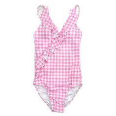 UPF 50 85% Polyester 15% Spandex True to size Casual Fitted Gingham Swimwear, Casual Gingham Swimwear For Spring, Casual Fitted Plaid Swimwear, Summer Lounge, Summer Savings, Pink Gingham, Upf 50, New Product, Gingham