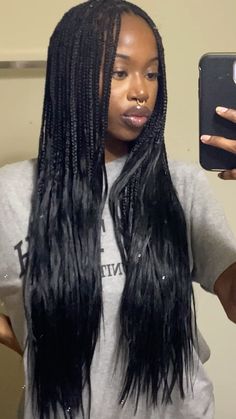 12 Inch Braids, Pick And Drop Braids Straight, Box Braids Straight Ends, Straight Braids For Black Women, Straight Micro Braids, Straight Box Braids, Pick And Drop Braids, Layered Braids, Small Box Braids Hairstyles