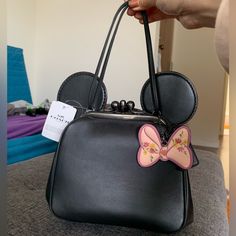 Coach X Disney Kisslock Minnie Ears Handbag Nwt With Detachable Chain Black Disney Rectangular Bag, Coach X Disney, Bags Coach, Minnie Ears, Coach Bags, Bag Lady, Handbags, Chain, Disney