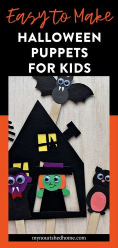 halloween puppets for kids to make with popsticks and construction paper on sticks