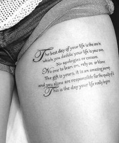 the back of a woman's thigh with a poem written on it