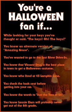 an orange and black poster with the words, you're a halloween fan if