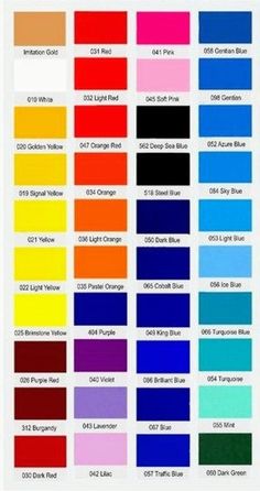 the color chart for different types of paint