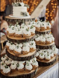 Simple Cake And Cupcakes Wedding, Simple Wedding Grazing Table, Country Wedding Cakes Western, Fall Wedding Cupcake Display, Small Country Wedding Cake, Christmas Wedding Cupcakes Display, Winter Wedding Cake And Cupcakes, Woodland Wedding Cupcakes, October Wedding Cupcakes