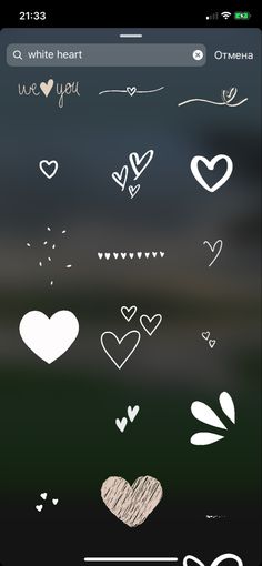 an iphone screen with hearts drawn on it