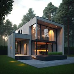 an image of a modern house in the evening