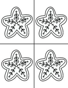 four starfishs are shown in black and white, each with different designs on them