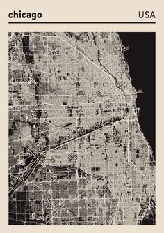 the chicago map is shown in black and white