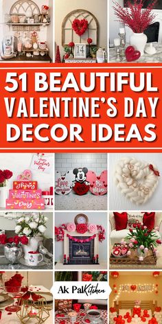 valentine's day decor ideas with red and white accents, including heart - shaped decorations