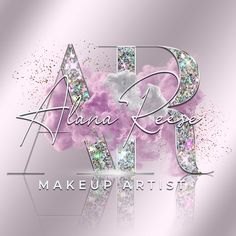 the logo for an artist's makeup business with glitters and letters on it