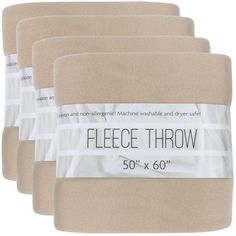 four pieces of fleece throw sitting next to each other on a white background with the words fleece throw written across it