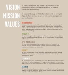 a poster with the words vision, mission, and value in it's center