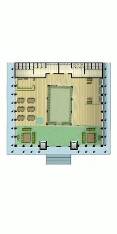 an overhead view of the floor plan for a restaurant with seating areas and tables on each side