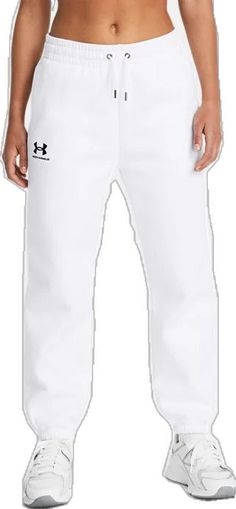 Cotton Athleisure Pants For Sports Events, Sporty Cotton Joggers For Sports Events, Sporty White Pants For Sports Season, White Sweatpants For Sports Season, Sporty Cotton Pants By Under Armour, Under Armour Cotton Activewear For Sports, White Sporty Joggers, White Fleece Athleisure Pants, White Sports Joggers With Elastic Waistband