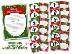 christmas coupons with the numbers on them and price tags in red, green and white