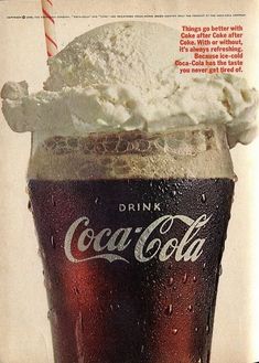 an advertisement for a drink with ice cream on top