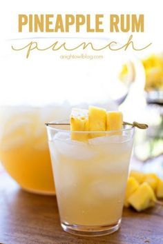 pineapple rum punch in a glass on a table