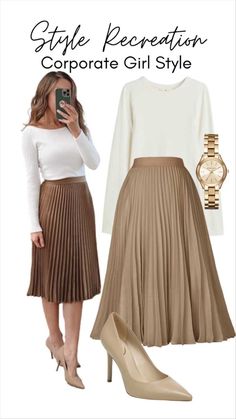 Business Women Skirt Outfits, Business Casual Skirts And Dresses, Corporate Aesthetic Woman Outfits, Spring Lunch Outfit Classy, Chic Casual Spring Outfits 2024, Business Casual Dress Outfits For Women, Feminine Corporate Outfit, Modest Corporate Outfits, Meeting Outfit Business