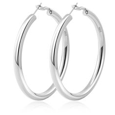 PRICES MAY VARY. 【Chunky Silver Hoops】Thick silver hoop earrings with hollow tube design is sleek and modern yet classic and elegant style can add more charm to you.and these silver large hoop earrings are very lightweight, will not weigh your ears down! And comfortable to wear.These large hoop earrings are the perfect pair with any outfit whether at work or leisure,they are the ""must-have"" addition to every women's fashion jewelry collection. 【Hypoallergenic Sterling Silver Hoops】5mm thick si Big Silver Hoop Earrings, Silver Hoop Earrings Outfit, Chunky Silver Jewelry, Sterling Silver Earrings Hoops, Billie Concert, Big Gold Hoop Earrings, Silver Earrings Hoops, Silver Hoops Earrings, Hoop Earrings Aesthetic