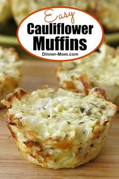 easy cauliflower muffins on a cutting board with the title overlay