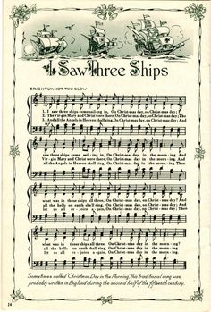 an old sheet music with the words saw three ships