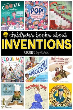 children's books about inventors are featured in this collage with the title