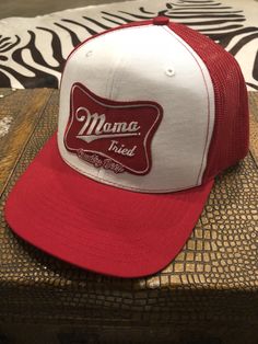 This Hat is a Richardson six-panel, mid-crown structured cotton twill hat with a nylon mesh back and adjustable plastic snap Richardson Hats, Mama Tried, White Panel, Black Panels, White Mesh, Retro Outfits, Cotton Twill, Trucker Hat, Baseball Hats