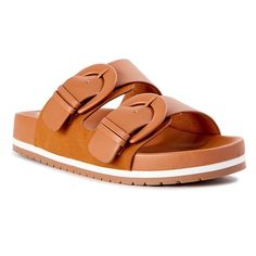 New With Tag Time And Tru Women's Dressy Footbed Slide Sandals Size 8w Cognac Adjustable Brown Sandals With Textured Footbed For Spring, Spring Brown Sandals With Textured Footbed, Brown Synthetic Slides For Spring, Brown Slides With Buckle Closure, Brown Slip-on Footbed Sandals For Spring, Synthetic Footbed Sandals With Buckle Closure For Spring, Brown Flat Slides For Spring, Brown Slides For Spring, Brown Spring Slides