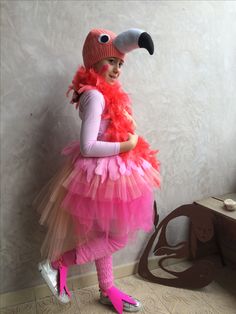 Diy Flamingo Costume Kids, Flamingo Costume Kids, Flamingo Costume Diy, Parrot Costume