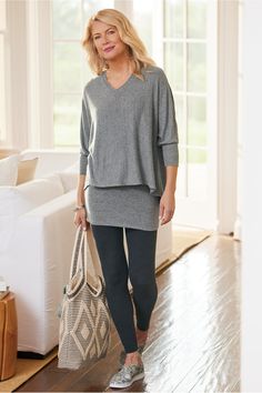 Undeniably perfect, our soft jersey leggings feature a wide waistband withüpower mesh interior for tummy control - creating a smoother appearance andücomfier fit. Sits at natural waist. Petites inseam 24". Clothes For Women Over 60, Popular Leggings, Best Leggings For Women, Saturday Outfit, Summer Outfits Women Over 40, Summer Leggings, Fashion Leggings, Solid Leggings, Printed Wide Leg Pants