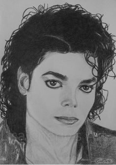 a drawing of michael jackson with the word i love him in black and white ink