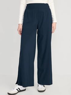 High-Waisted StretchTech Wide-Leg Pants | Old Navy Old Navy High Waisted Pants, Wide Leg Pants Old Navy, Wide Leg Pants Navy Blue, Spain Spring, Navy Wide Leg Trousers, Wide Leg Trousers Outfit, Slacks Outfit, Trouser Outfit, Split Legs