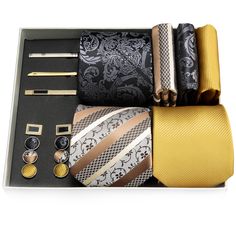 Free Shipping&Big Discount&Best Quality Yellow Champagne, Tie Gift Box, Paisley Fashion, Necktie Set, Silk Wedding, Wedding Ties, Mens Neck Ties, Men Care, Package Design