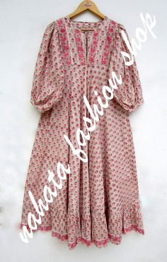 ITEM DESCRIPTION ethnic summer wear long maxi dress - Henley neckline with button maxi dress - 3/4th sleeve with button maxi dress Features: 3/4th sleeve, Henley neck, Long dress Material: Cotton cambric Fabric: 100% cotton soft light weight ethnic print fabrics  Sleeve Length = 18 inch For more sizes & their measurement, please refer our below chart to understand the sizes variations available with us For your size requirement, please mention your size in seller note at the time of buying. SIZE MEASUREMENT  BUSTLENGTHSHOULDER XXS34 inch51 inch13.5 inch XS36 inch51 inch14 inch S38 inch51 inch14.5 inch M40 inch51 inch15 inch L42 inch51 inch16 inch XL44 inch51 inch16.5 inch 2XL46 inch51 inch17 inch 3XL48 inch51 inch18 inch   Company Return Policy:  Please write for more information to my ema Festive Vacation Maxi Dress, Pink Buttoned Maxi Dress For Summer, Traditional Summer Dresses With Buttons, Summer Anarkali Maxi Dress, Traditional Summer Maxi Dress, Pink Buttoned Maxi Dress For Vacation, Summer Straight Kurta Dress With Block Print, Pink Maxi Dress With Buttons For Beach, Summer Anarkali Style Floor-length Kurta