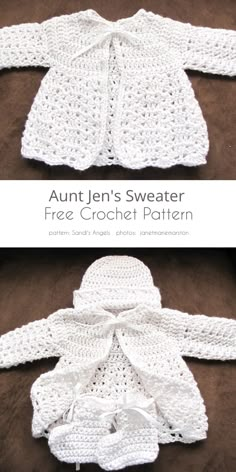 two pictures of an infant's sweater, one is crocheted and the other has