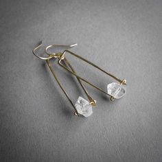 Herkimer Drop Earrings | Etsy Nature Inspired Jewelry, Earrings Dainty, Timeless Jewelry, Herkimer Diamond, Iron Oxide, Dainty Earrings, Wire Earrings, Jewelry Inspo, Brass Earrings