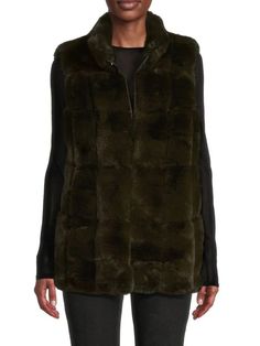 Quilted Faux Fur Vest Chic Sleeveless Outerwear With Faux Fur Trim, Sleeveless Fur Coat With Faux Fur Lining For Fall, Sleeveless Fur Coat With Faux Fur Trim For Fall, Sleeveless Mink Outerwear With Faux Fur Lining, Sleeveless Faux Fur Coat For Fall, Sleeveless Mink Outerwear For Winter, Sleeveless Faux Fur Outerwear, One Suitcase, Faux Fur Vest