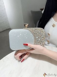 BirdinBag - Rhinestone Chain Mini Box Bag: Elegant Bride Purse for Weddings, Proms & Parties Elegant Crystal Bag For Prom, Elegant Crystal Bags For Prom, Bling Clutch Evening Bag For Wedding, Sparkling Rectangular Evening Bag For Prom, Silver Crystal Rectangular Evening Bag, Rectangular Silver Crystal Evening Bag, Silver Rectangular Clutch For Prom, Silver Crystal Bag For Prom, Rectangular Rhinestone Clutch For Prom