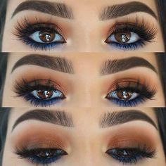 Eyeliner Brown Eyes, Makeup Tip, Eyeshadow For Brown Eyes, Blue Eyeliner, Brown Eyeliner, Smink Inspiration, Eye Makeup Steps