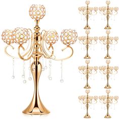 a golden chandelier with crystal balls on it