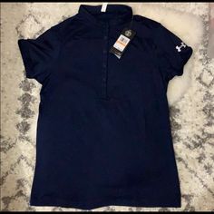 Nwt Under Armour Golf Women’s Polo Shirt Under Armour Heatgear Technology Fabric Wicks Sweat Away From Your Skin To Keep You Cool, Dry And Light. Modern Collar Shirt With 5 Front Buttons Color: Navy Blue Tennis, Squash, Racquetball, Handball, Pickleball, Paddle Ball, Golf, White, Skirt, Skort, Tee, Sport Casual Navy Tops For Golf, Blue Crew Neck Top For Golf, Golf Women, Paddle Ball, Racquetball, Loose Tees, Under Armour Shirts, Running Shirts, White Skirt