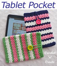 two crocheted ipad cases sitting next to each other