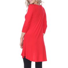 This gorgeous 'Tonya' tunic top features a glimmering embellished neckline. Finished with a shark bite hemline, this top has 3/4 sleeves and a flowing fit.Features: Beaded, EmbellishedFit: Regular FitNeckline: V NeckSleeve Length: 3/4 SleeveSleeve Style: Fitted SleeveApparel Length: 31 Inches - Back, 28 Inches - FrontFiber Content: 95% Rayon, 5% SpandexFabric Description: KnitCare: Hand WashCountry of Origin: Imported Red Tunic Tops For Fall, Red Fall Tunic Top, White Mark, Shirts Tops, Tunic Tops, V Neck, White, Red, Women's Top